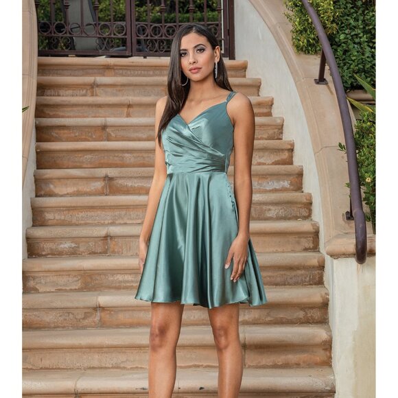 New A-line Sleeveless Bridesmaid Dress w/ Pleated Bodice & Lace Up Back DQ 3320A - Picture 1 of 9